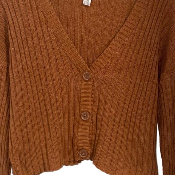 American Eagle Cardigan Womens Large Orange Brown Autumn Fall Buttons Sweater - Picture 2 of 5